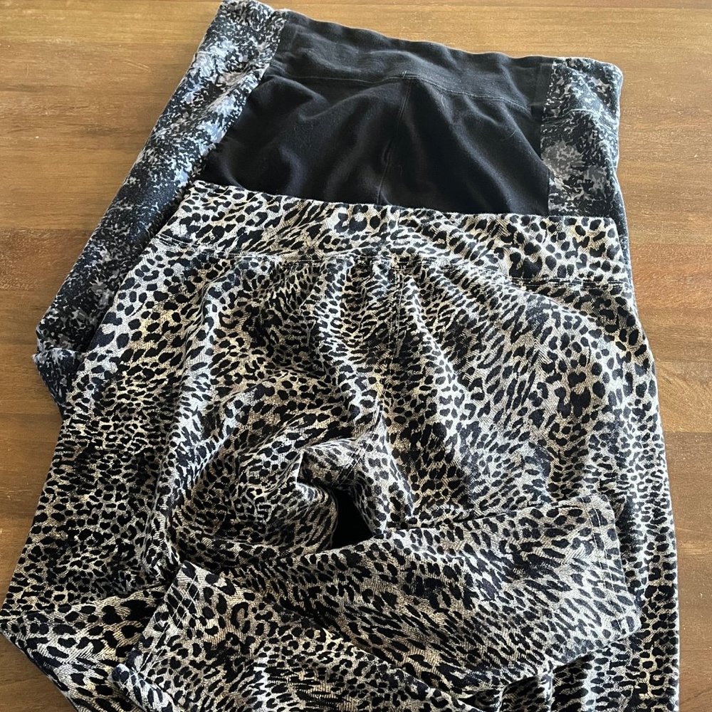 Kensie Leggings (2) Athletic ActiveWear Exercise Pants Black Gray Print‎ XLarge